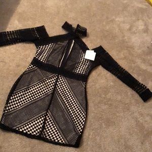 Black lace deep V off the shoulder mini dress